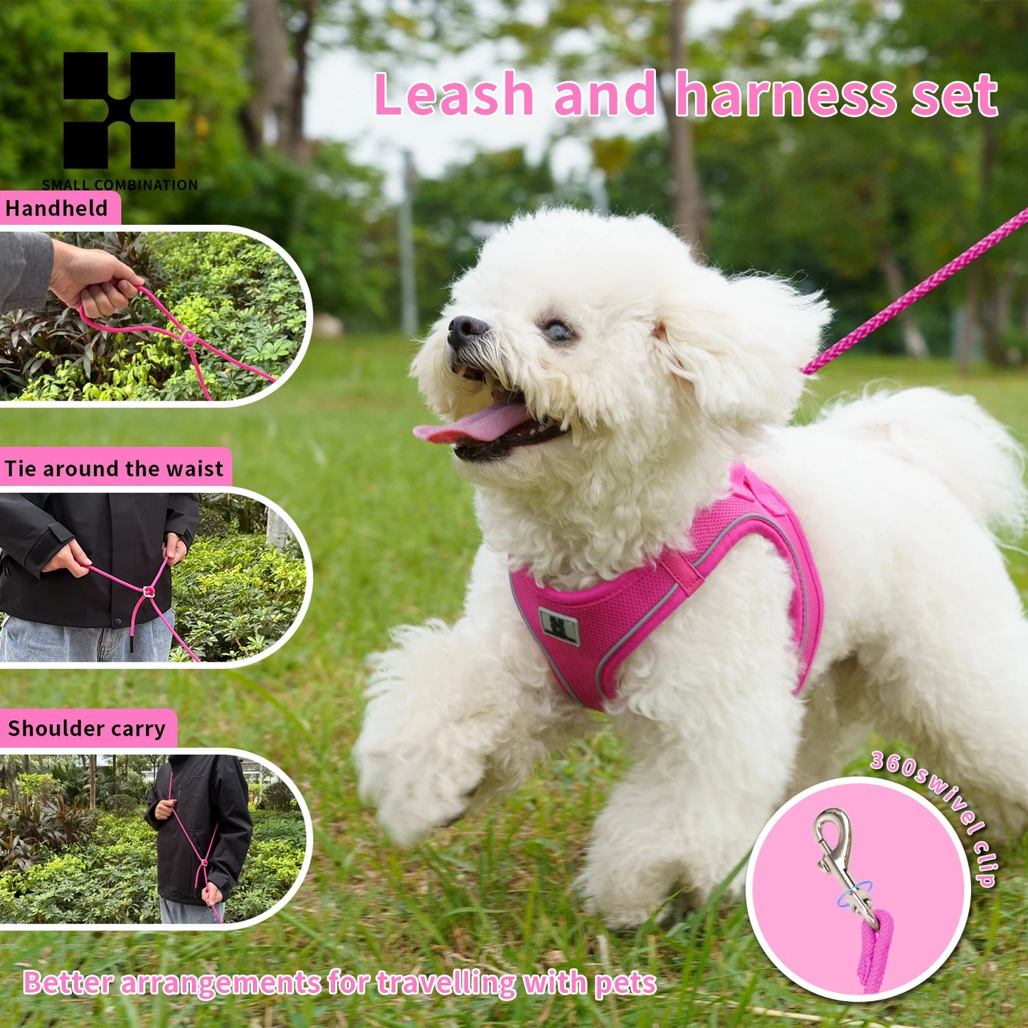 Dog Harness Leash Set for Small Medium Dog Adjustable Reflective Puppy Cat Harness Pet Vest Chihuahua Dachshund Outdoor Walking