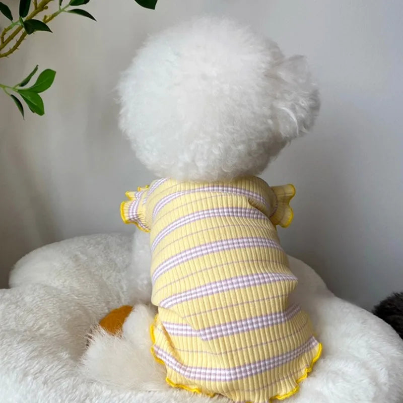 Striped Cherry Dog Shirt Puppy Spring Clothes Fly Sleeve Small Dog Clothing Summer Vest for Dogs Chihuahua Bichon Pet Outfits