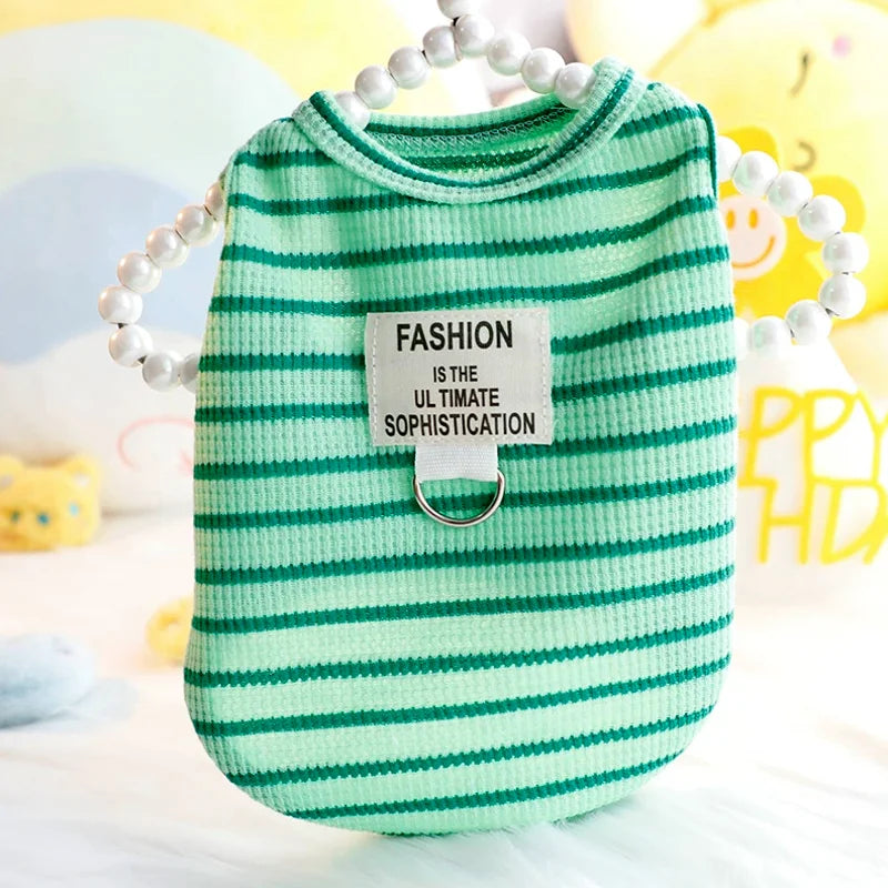 Striped Cherry Dog Shirt Puppy Spring Clothes Fly Sleeve Small Dog Clothing Summer Vest for Dogs Chihuahua Bichon Pet Outfits