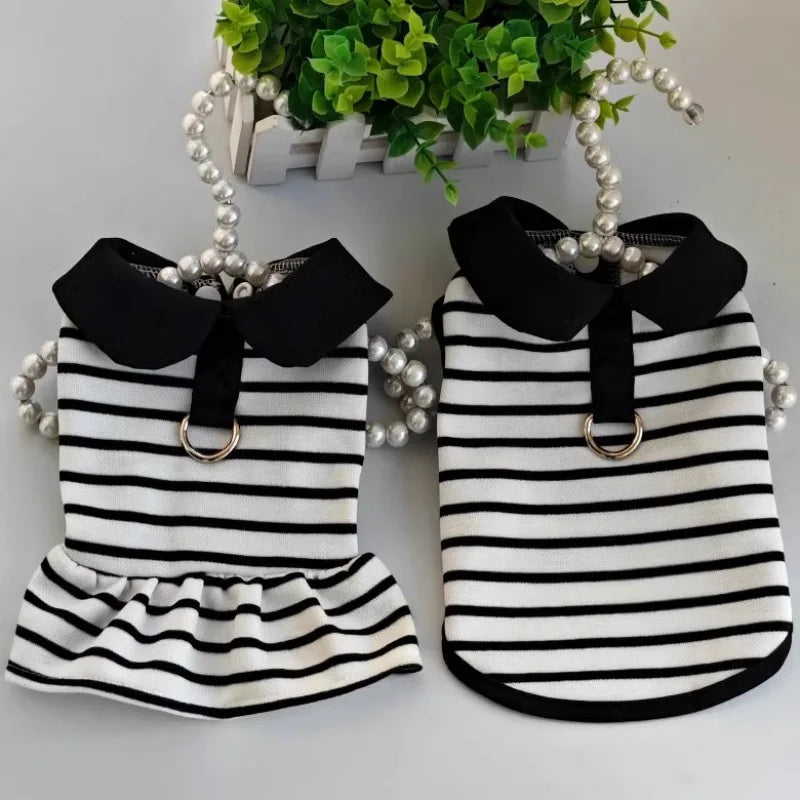 Pet Spring Thin Striped T-shirt Breathable Shirt Teddy Small Dog Couple Dress Puppy Clothes Dog Clothes for Small Dogs
