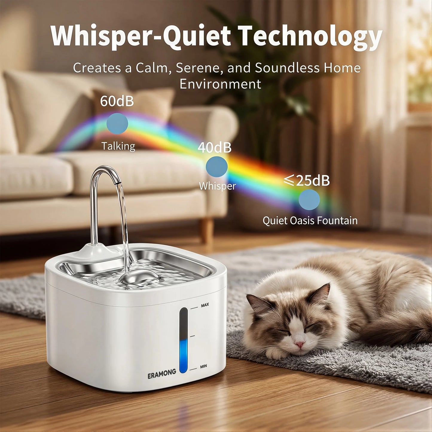 3.5L/118oz Cat Drinking Fountain with Stainless Steel Tray, Stainless Steel Water Tap Automatic Pet Water Dispenser, ABS Plastic Automatic Dog Water Fountain Water Bowl And Distributor, Does Not Include Adapter