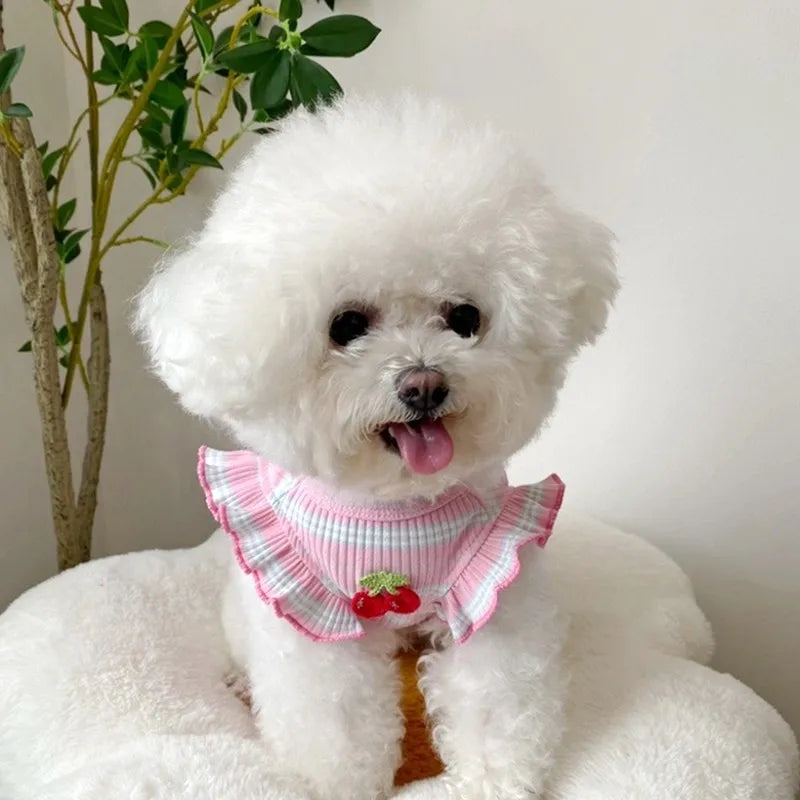 Striped Cherry Dog Shirt Puppy Spring Clothes Fly Sleeve Small Dog Clothing Summer Vest for Dogs Chihuahua Bichon Pet Outfits