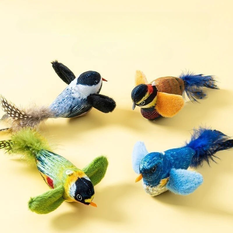 Interactive Touch-Activated Flapping Bird Cat Toy Plush Sparrow Kicking Toy with Realistic Chirping Sound, Suitable for Exercise