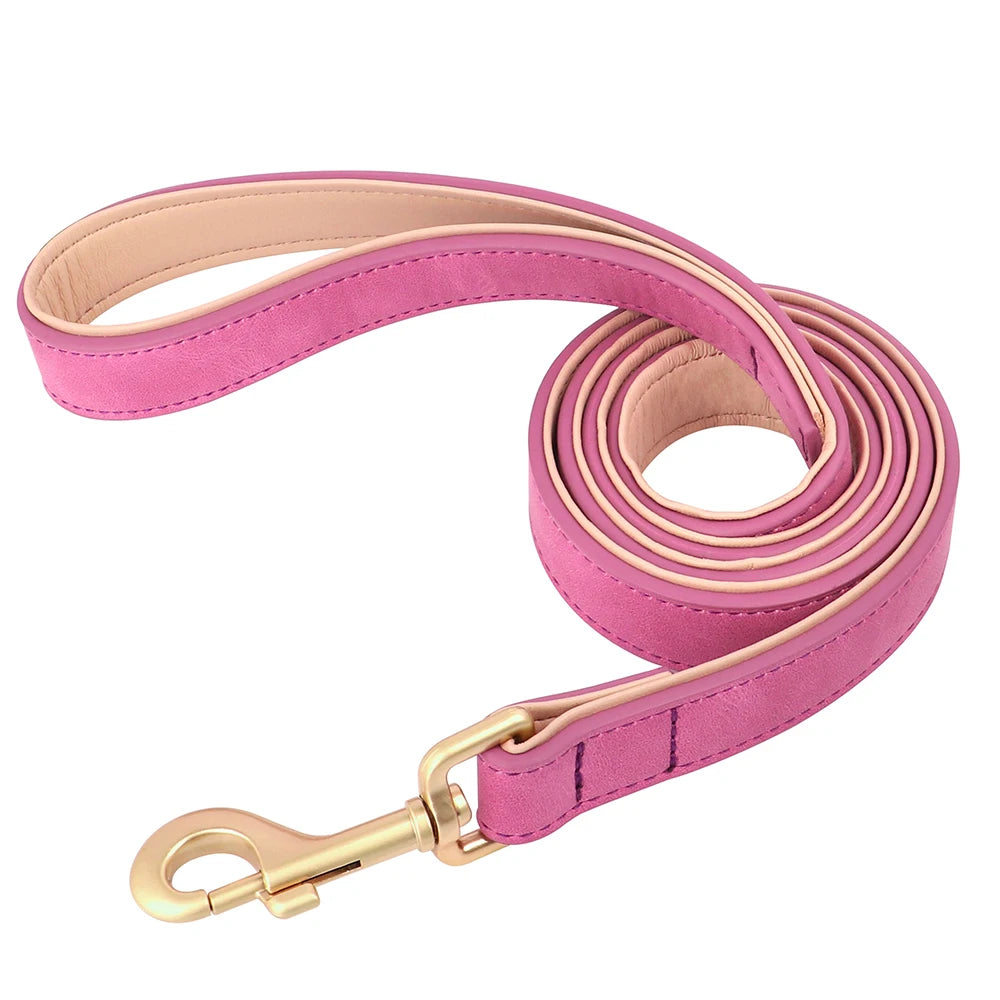 Soft Padded Dog Collar Leash Set PU Leather Pet Dog Collars Necklace With Walking Lead Rope Adjustable For Small Medium Dogs Pug