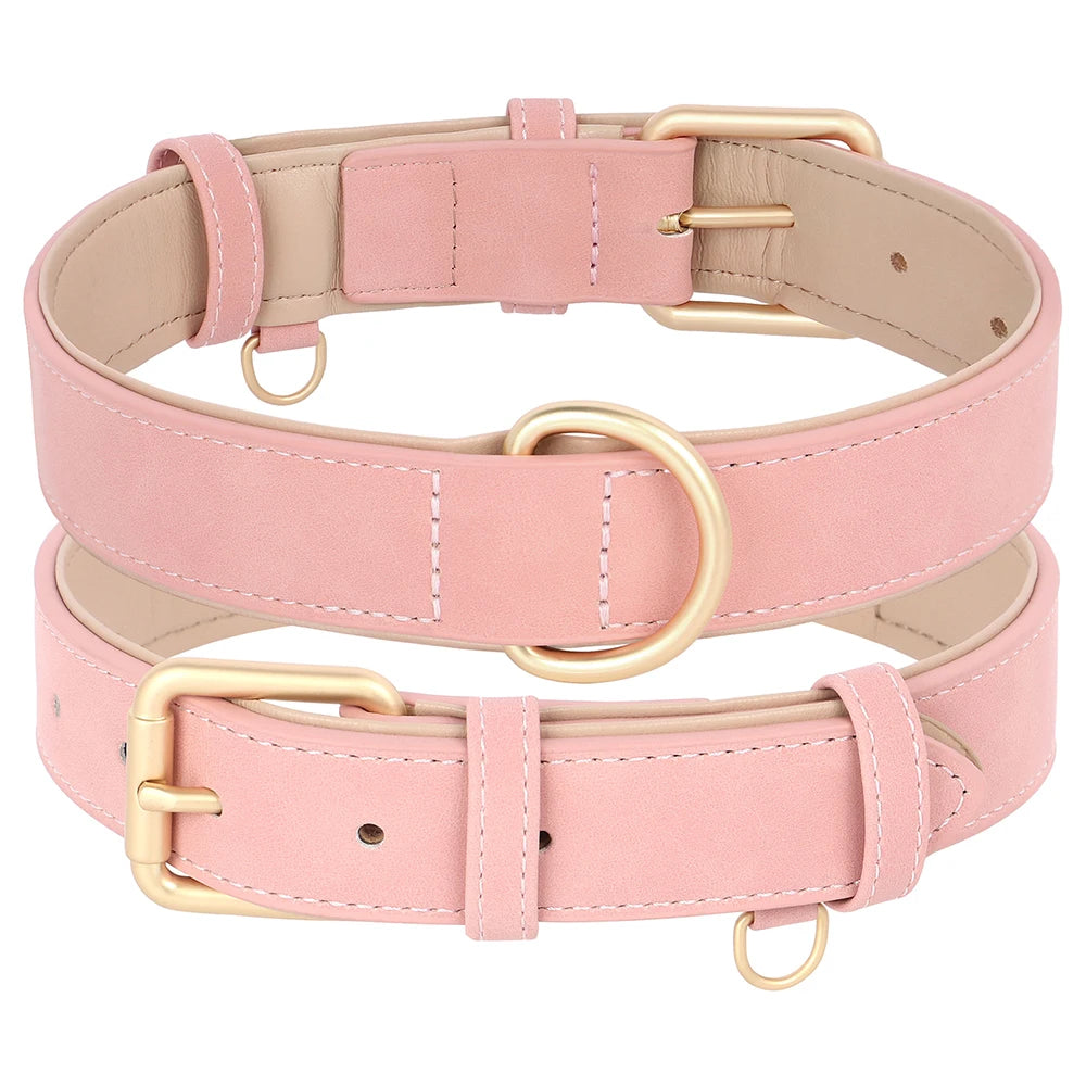 Soft Padded Dog Collar Leash Set PU Leather Pet Dog Collars Necklace With Walking Lead Rope Adjustable For Small Medium Dogs Pug
