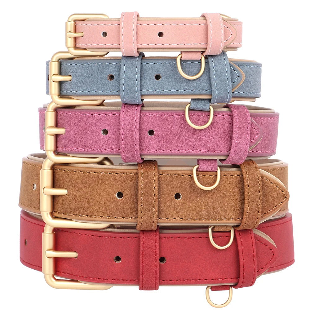 Soft Padded Dog Collar Leash Set PU Leather Pet Dog Collars Necklace With Walking Lead Rope Adjustable For Small Medium Dogs Pug
