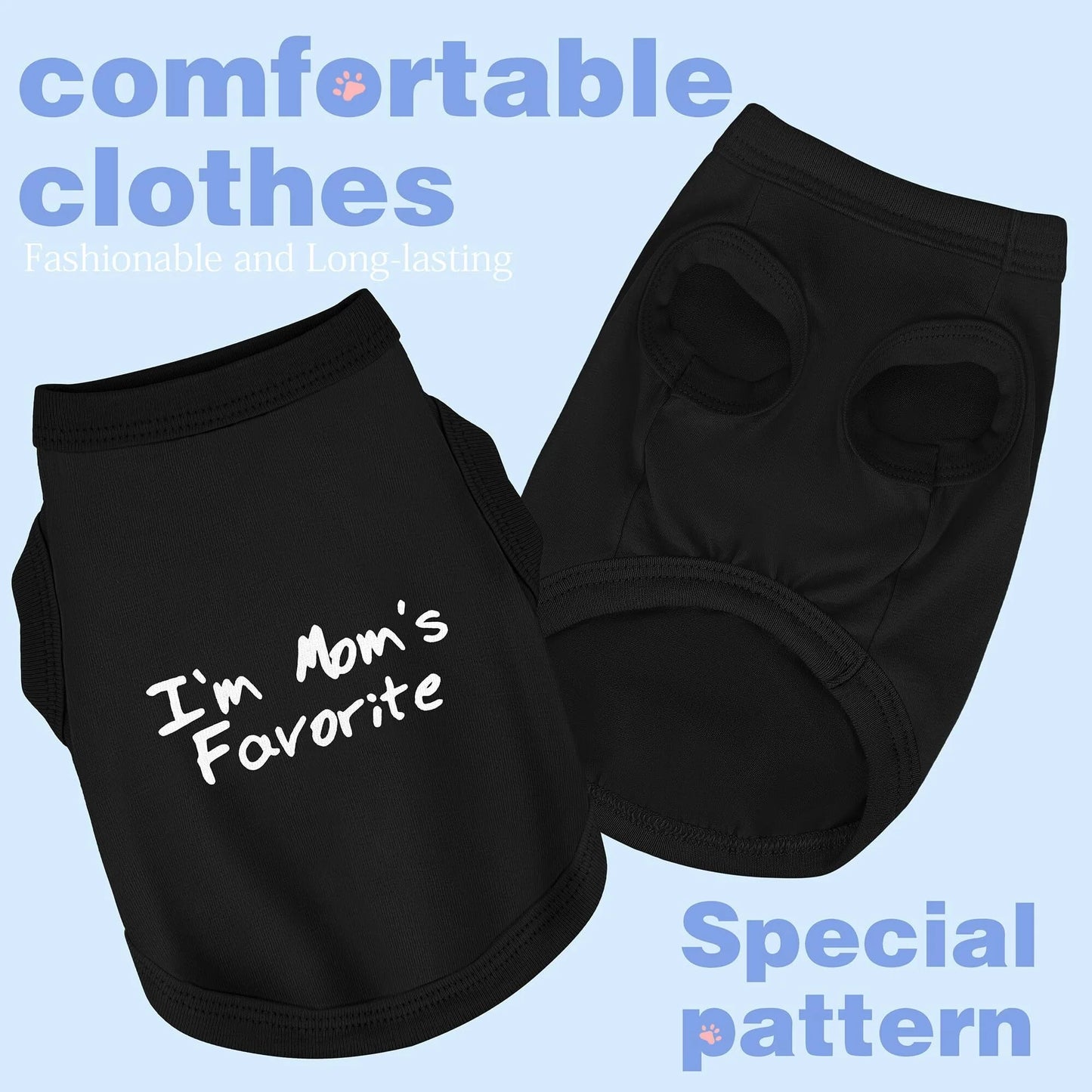 Cozy Sleeveless Canine Wear Dog Clothes, Soft, Lightweight, and Breathable Cotton Dog Shirt with I'm Mom's Favorite Print.Vest Tank Top Ideal for Small, Medium, and Large Breeds Black M