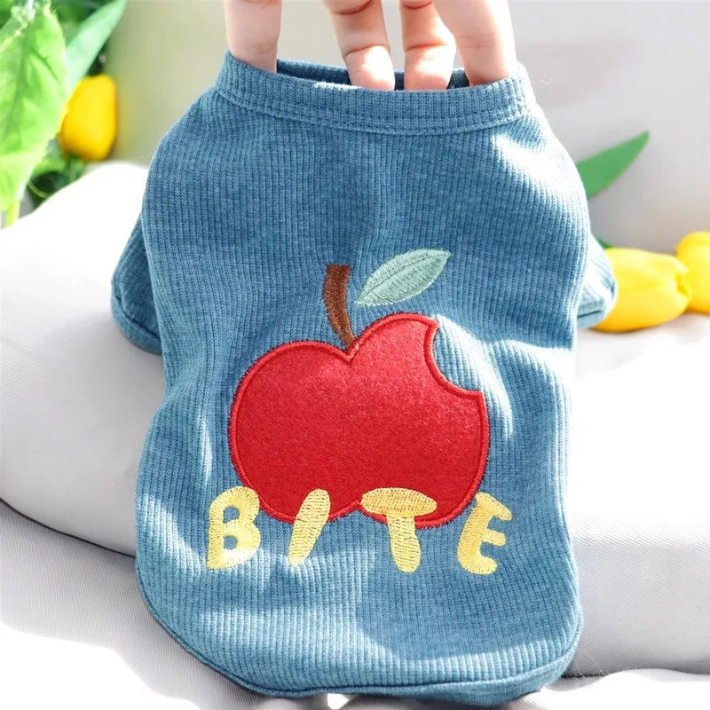 Striped Cherry Dog Shirt Puppy Spring Clothes Fly Sleeve Small Dog Clothing Summer Vest for Dogs Chihuahua Bichon Pet Outfits