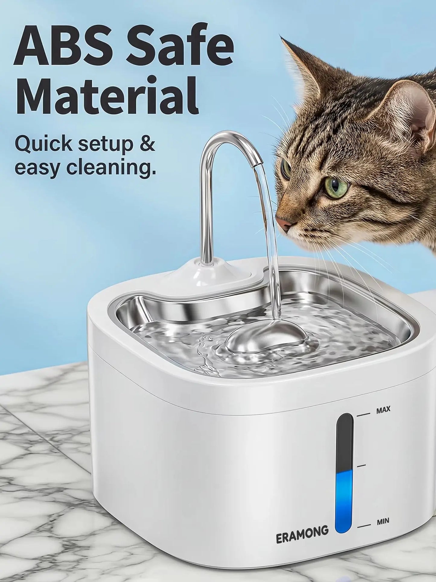 3.5L/118oz Cat Drinking Fountain with Stainless Steel Tray, Stainless Steel Water Tap Automatic Pet Water Dispenser, ABS Plastic Automatic Dog Water Fountain Water Bowl And Distributor, Does Not Include Adapter