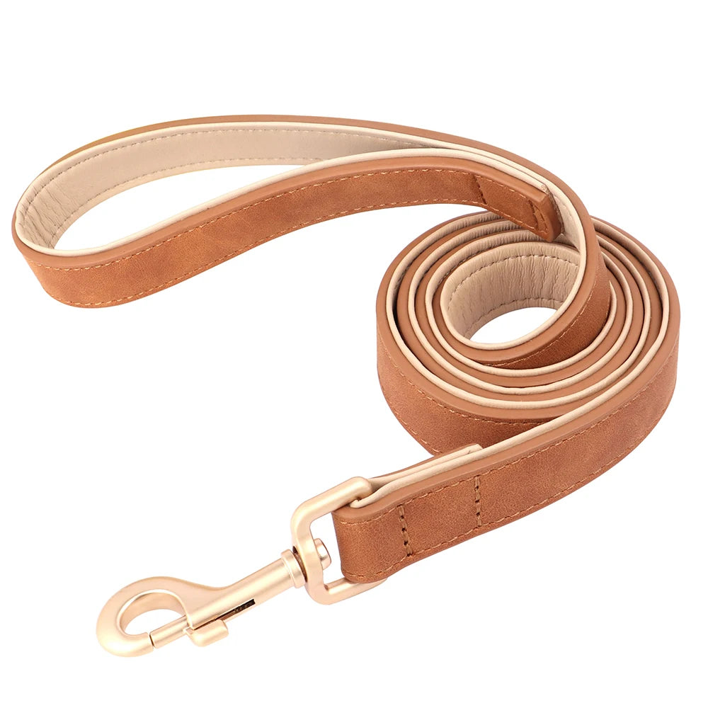 Soft Padded Dog Collar Leash Set PU Leather Pet Dog Collars Necklace With Walking Lead Rope Adjustable For Small Medium Dogs Pug