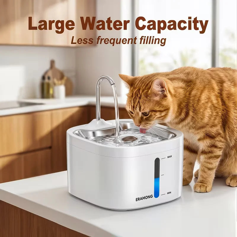 3.5L/118oz Cat Drinking Fountain with Stainless Steel Tray, Stainless Steel Water Tap Automatic Pet Water Dispenser, ABS Plastic Automatic Dog Water Fountain Water Bowl And Distributor, Does Not Include Adapter