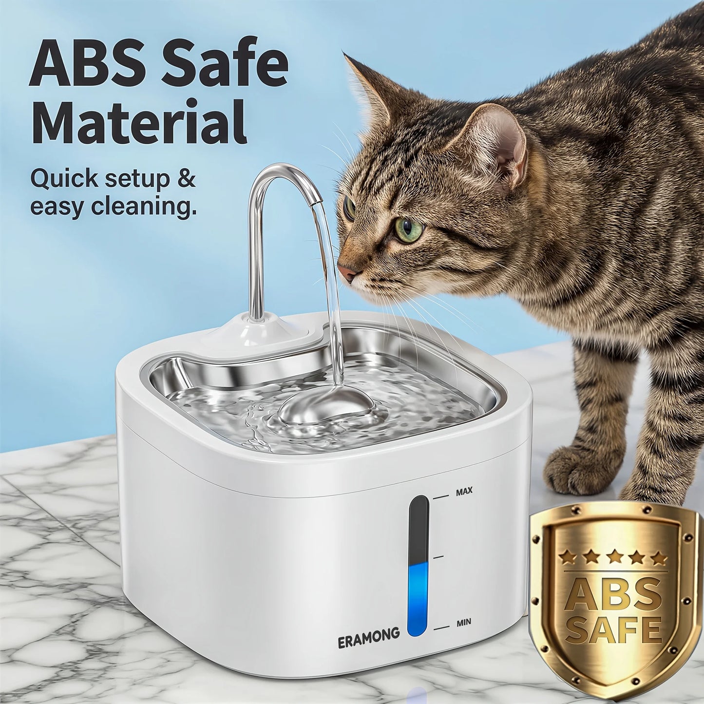 3.5L/118oz Cat Drinking Fountain with Stainless Steel Tray, Stainless Steel Water Tap Automatic Pet Water Dispenser, ABS Plastic Automatic Dog Water Fountain Water Bowl And Distributor, Does Not Include Adapter